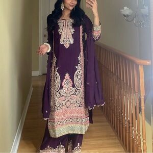 Elegant Purple Embroidered Suit